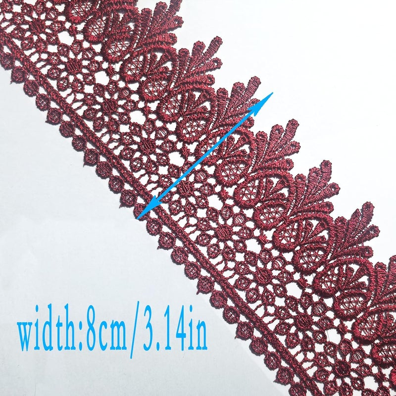 DKKUAYANGUP (Burgundy Floral Lace Trim - 5 Yards, 9cm Wide | Wedding Dress Embellishment, Gift Packaging, Party Decor | DIY Sewing & Craft Supplies - Image 3